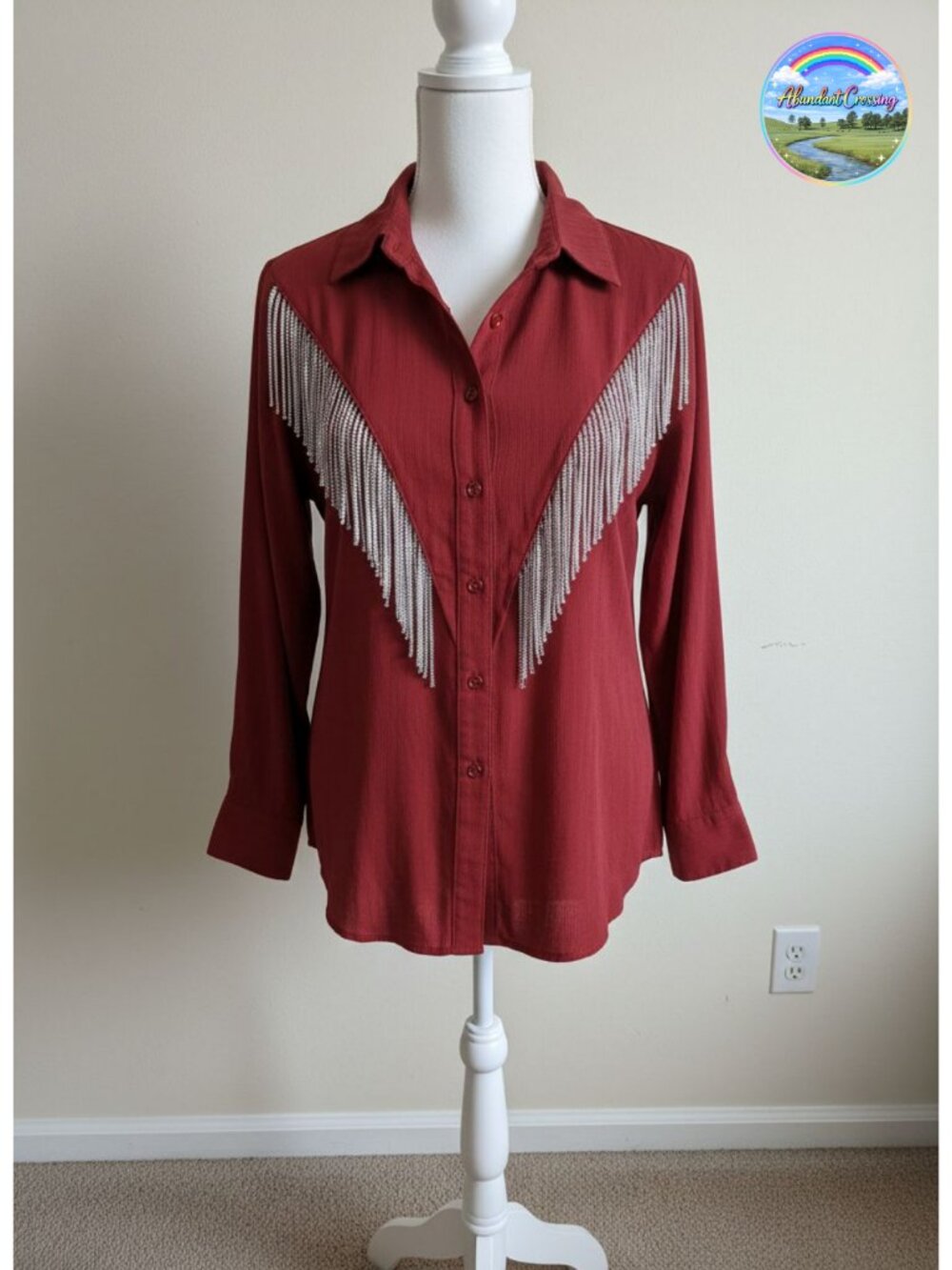 Sparkly Fringe Button Down Shirt Western Cowgirl Concert Top